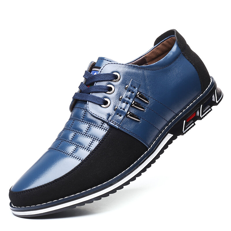 Men Genuine Leather Splicing Metal Non Slip Soft Sole Business Casual Shoes