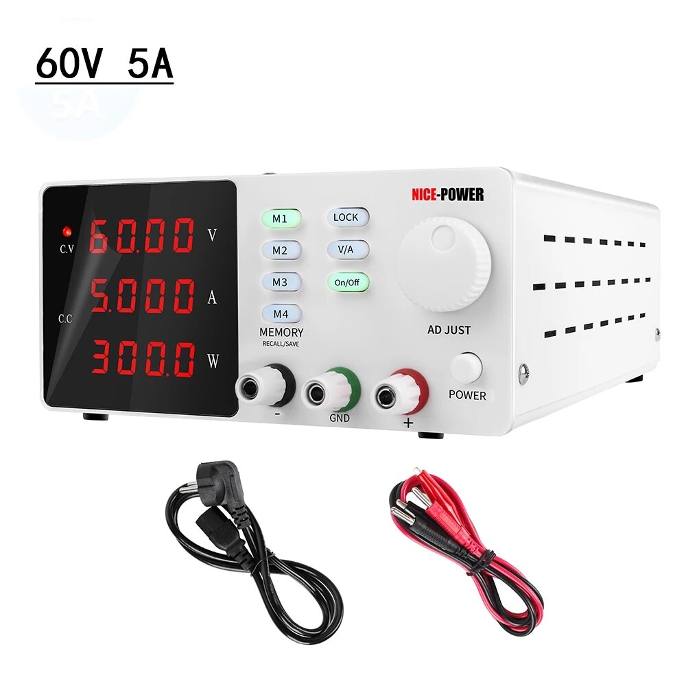

NICE-POWER 0-60V 0-5A Adjustable Programmable Lab Switching Power-Supply DC Regulated Power Supply Bench Digital Display