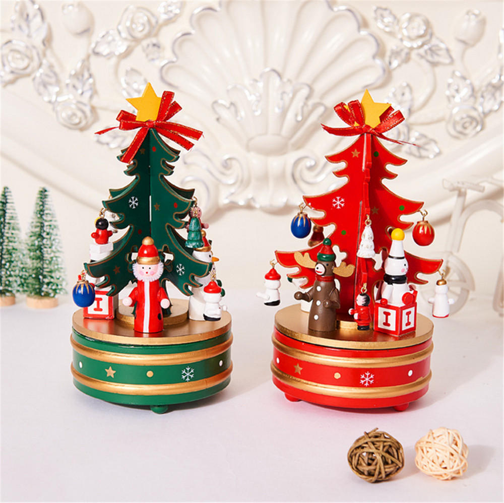 Kerstdecoraties Creatieve houten kerstboom Herten Kerstman Muziekdoos Kerst Desktopversieringen