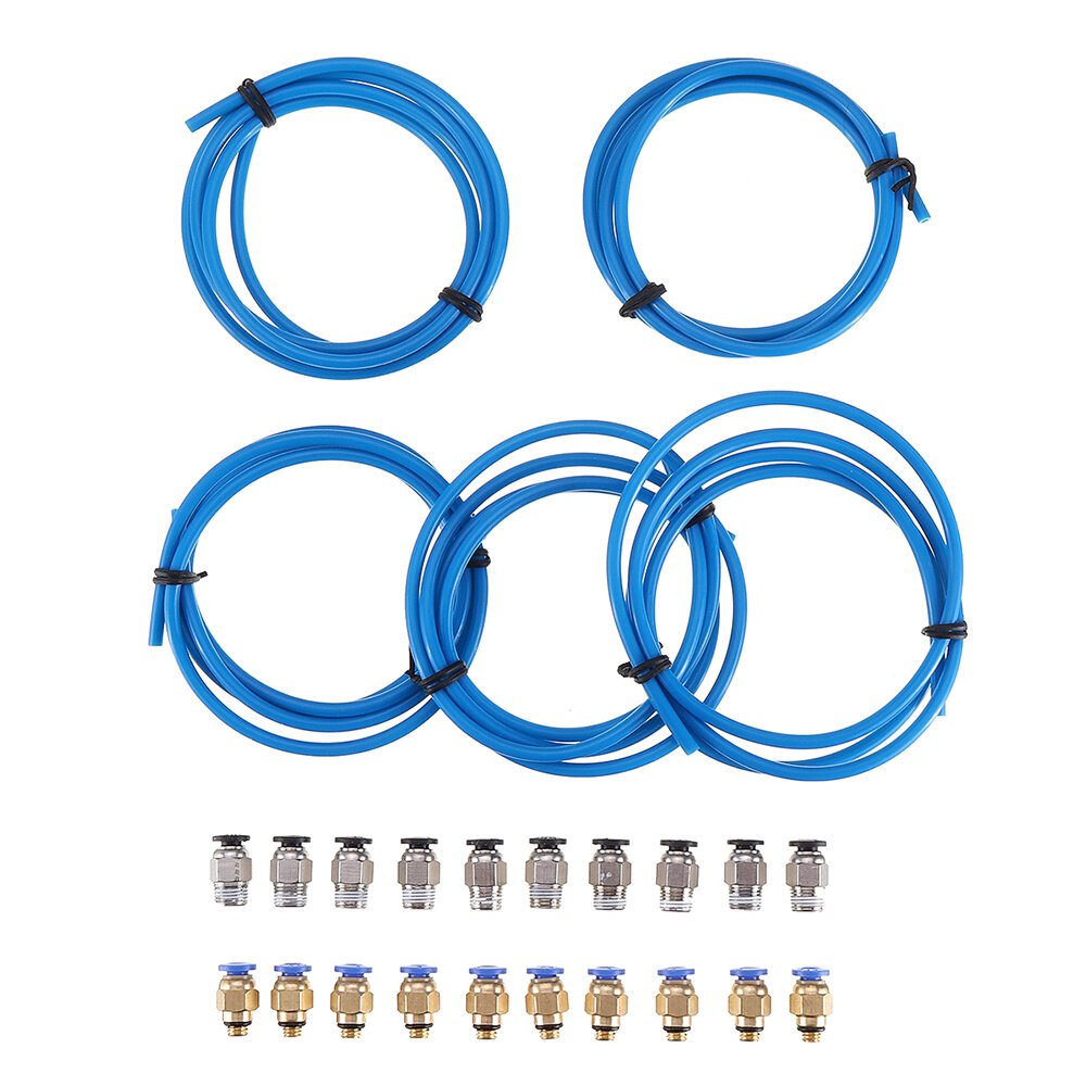 5pcs Blue PTEF Tube + 10Pcs PC4-M6 Connector + 10Pcs PC4-M10 Connector Kits for 3D Printer Parts