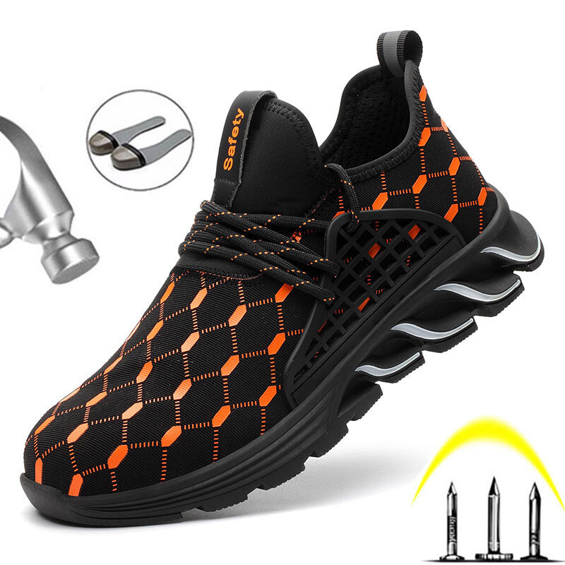 Men's Work Shoes Anti-smashing Steel Toe Safety Sneakers Breathable Anti-slip Running Shoes...