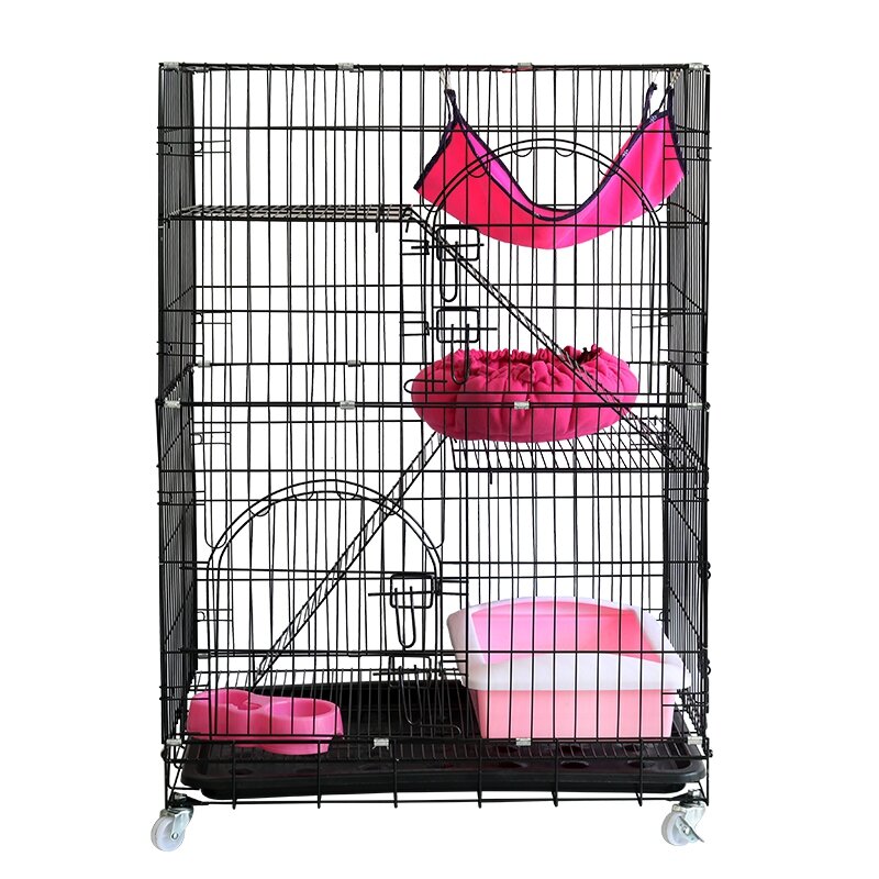 

3-Tier Cat Cage Cat Playpen Kennel Crate Chinchilla Rat Box Cage Enclosure with Ladders Platforms Beds Latches Tray Hamm