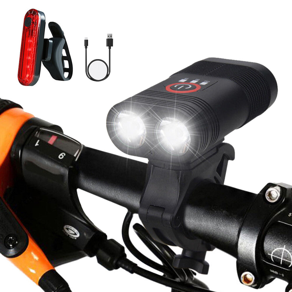 Bike Light Set 3000LM Double LED Bicycle Headlight Type-C Rechargeable with 4 Modes Taillight for MT