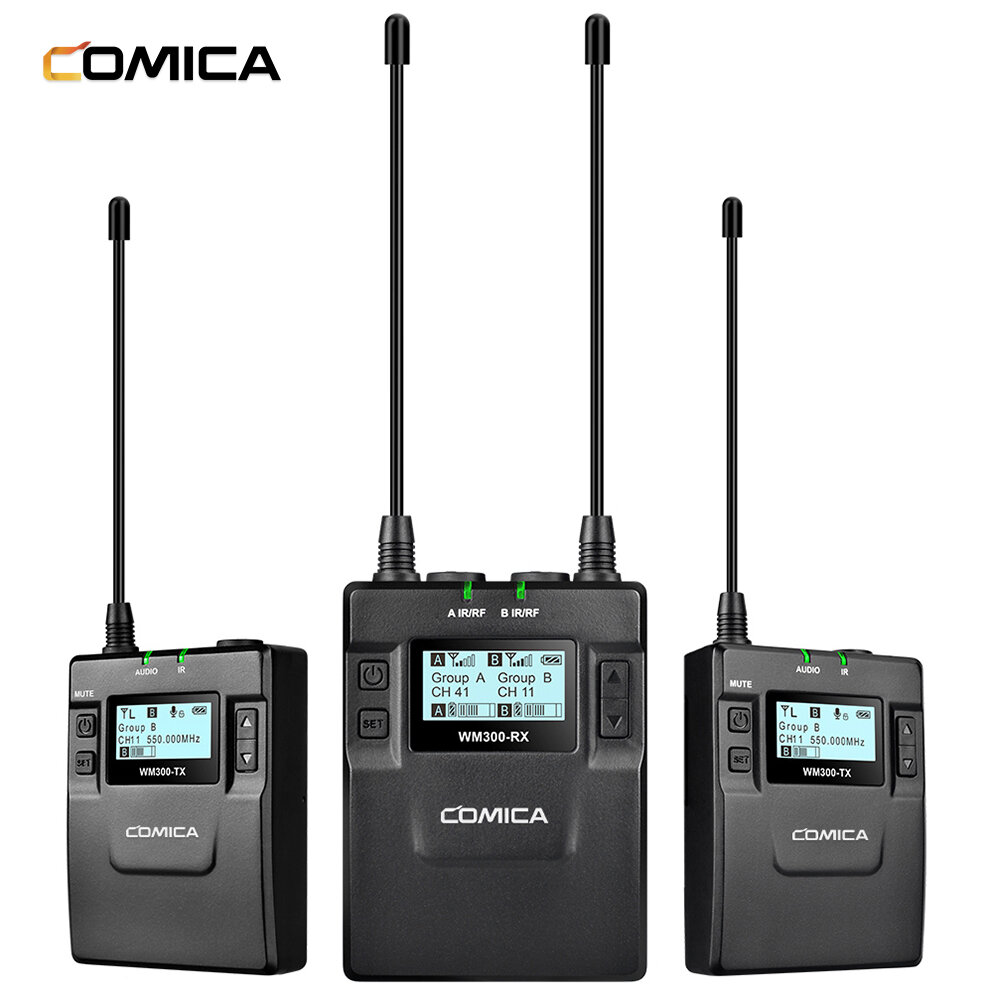 

Comica CVM-WM300A UHF Professional UHF 96 Channels Wireless Lavalier Lapel Microphone for Nikon for Canon for Sony DSLR