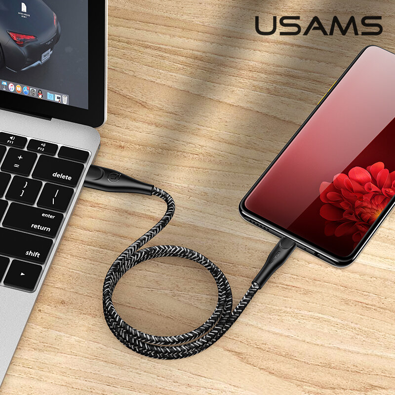 USAMS U41Nylon編組Type-Cマイクロ急速充電データケーブル1m2m 3m for Samsung Galaxy Note S20 ultra Huawei Mate40 OnePlus 8 Pro OPPO VIVO