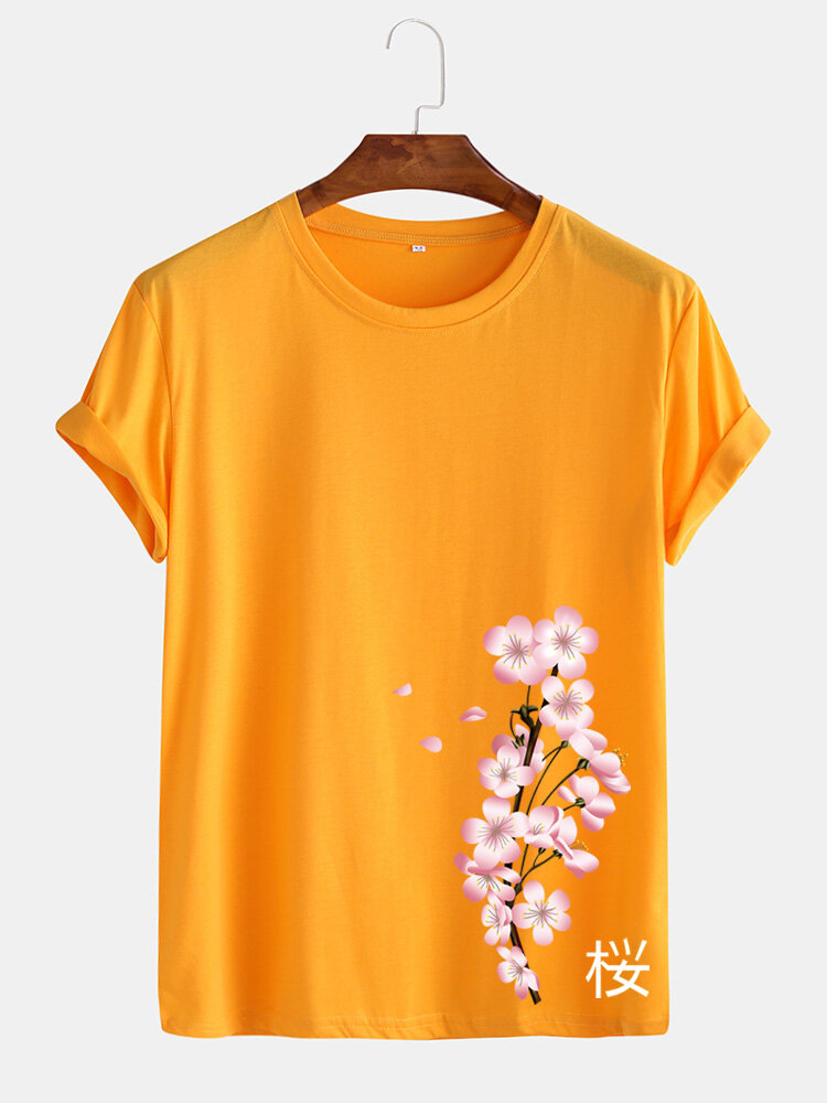Heren T-shirt met korte mouwen en kersenprint in Japanse stijl