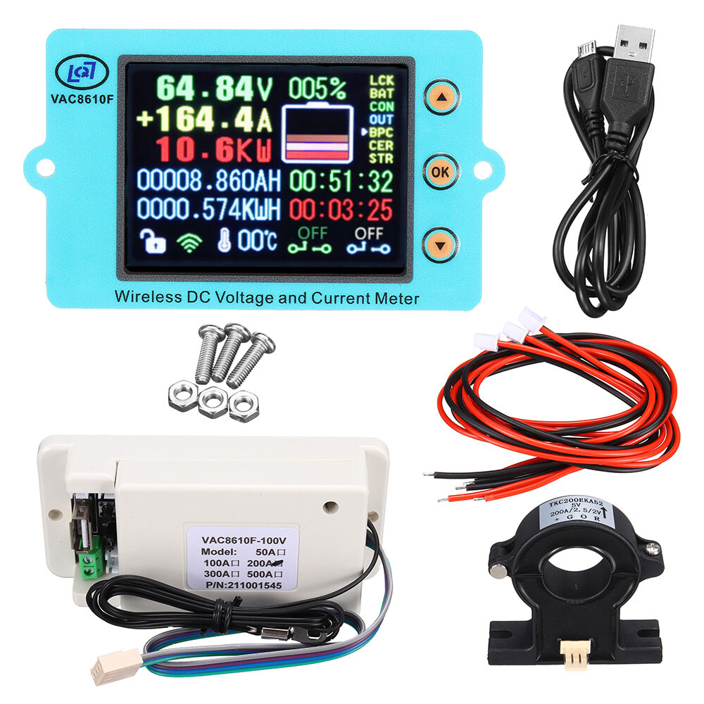 

VAC8610FWireless Voltage Meter Voltmeter Ammeter Solar Battery Charging Coulometer Capacity Power Detector with Opened