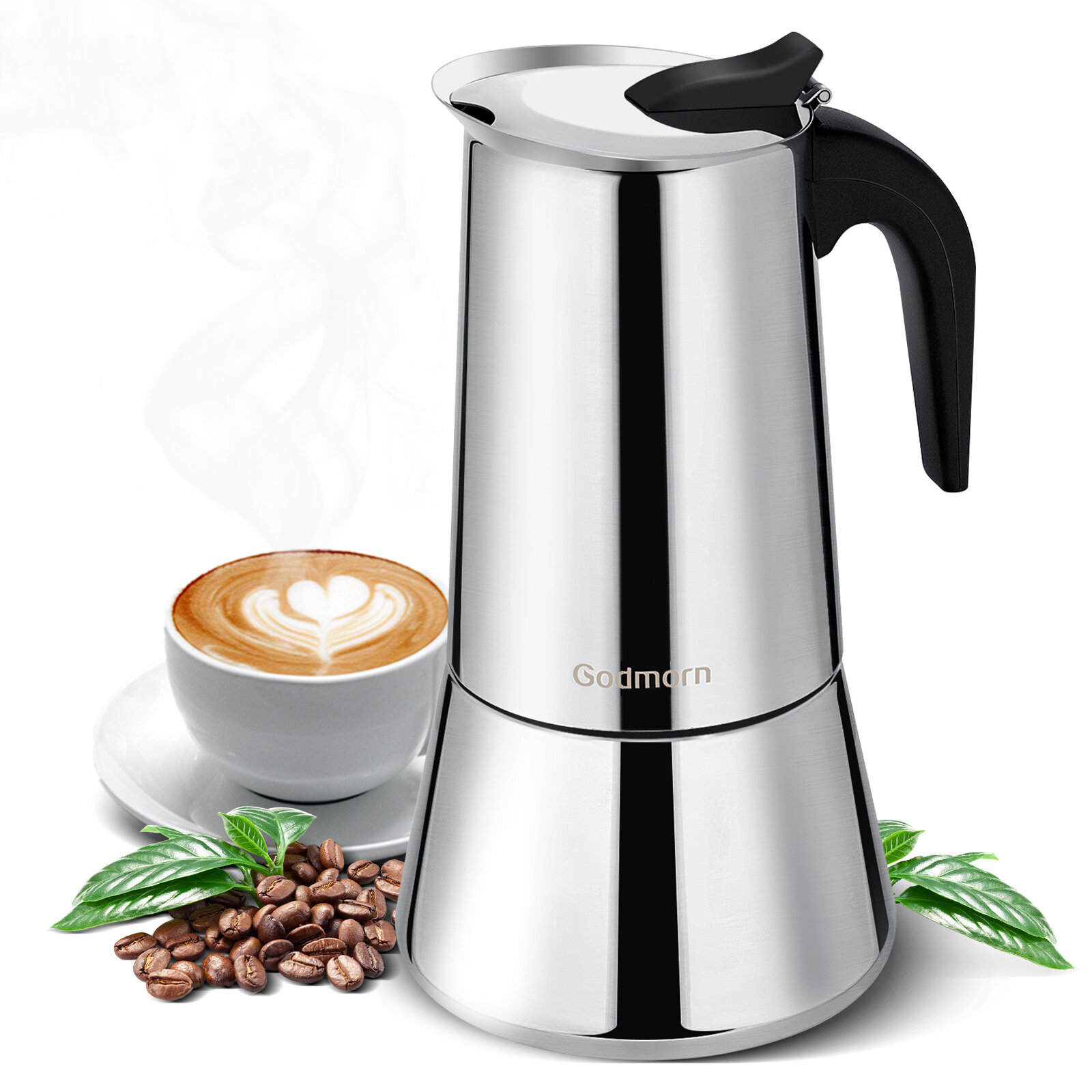 

Godmorn Stovetop Espresso Maker, 12cup/600ml Grecas Coffee Maker Moka Pot, Stainless Steel Italian Classic Espresso Moka