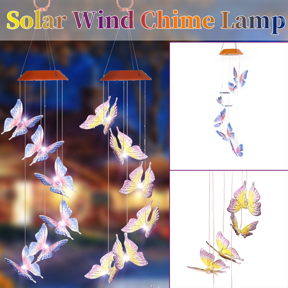 Zonne-energie LED Windgong Licht Opknoping Kleur Veranderende Tuin Tuin Vlinder Lamp Decor