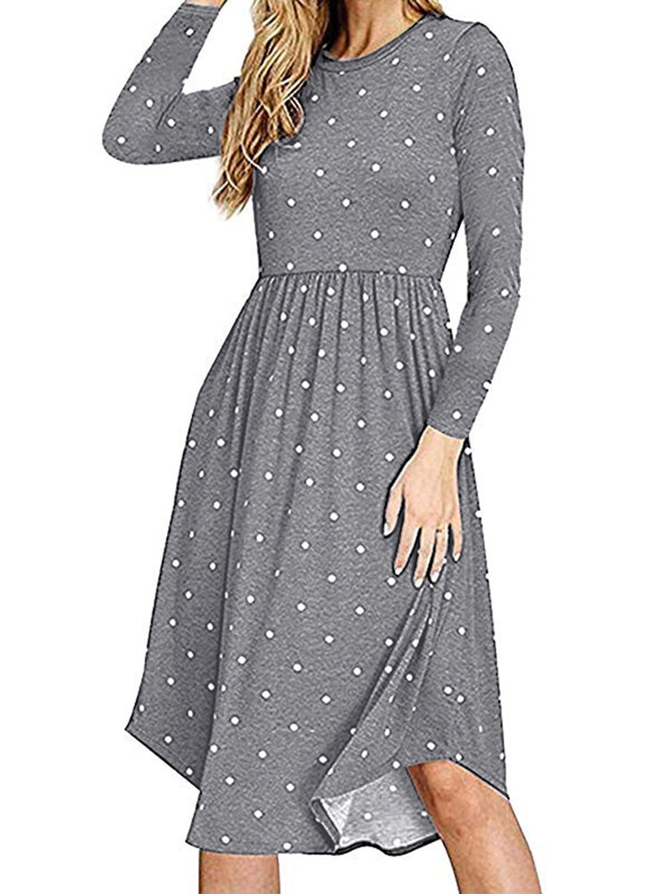 women o-neck polka dot print dress at Banggood