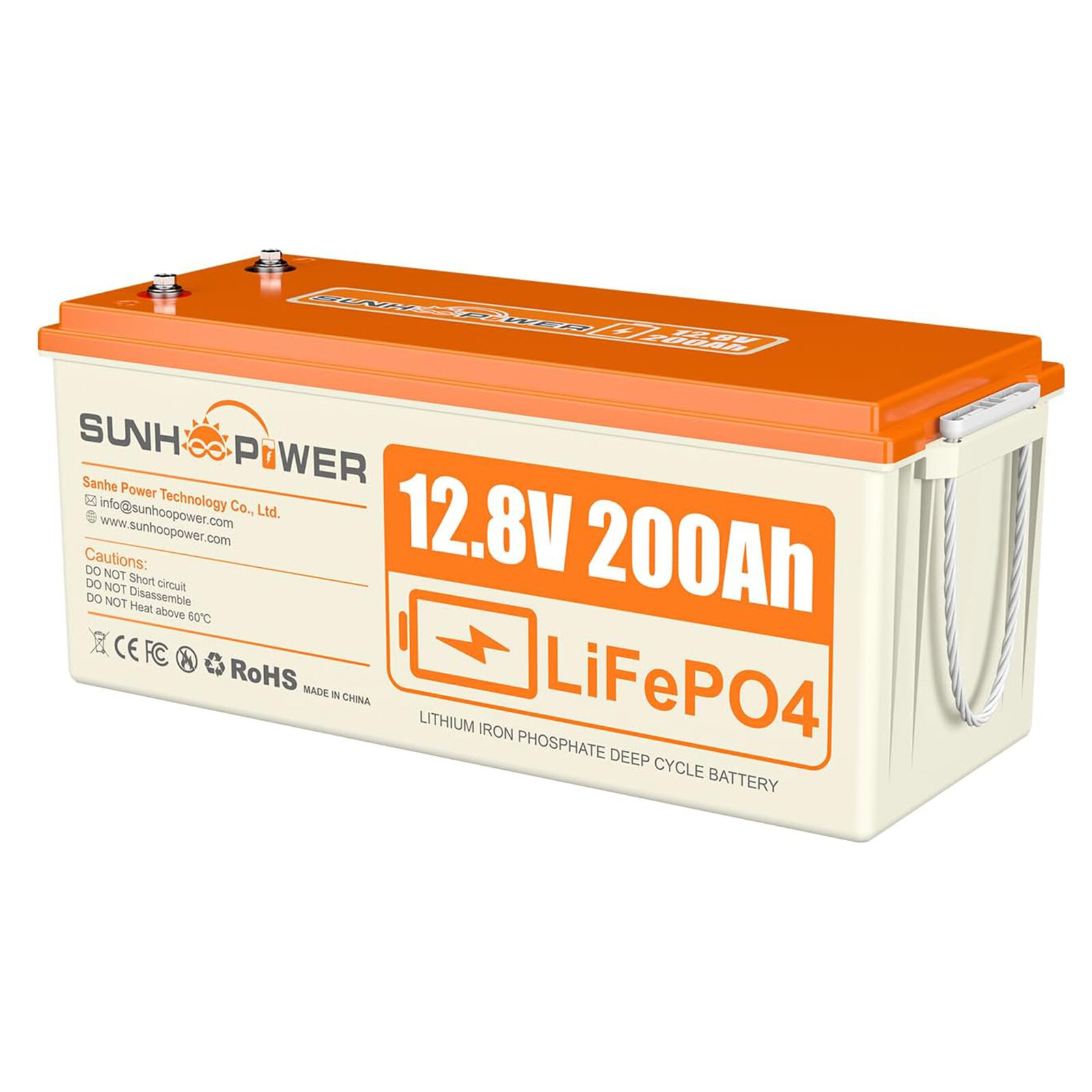 [EU Direct] Bateria LiFePO4 de 12V 200AH da SUNHOOPOWER, 2560Wh Bateria de lítio recarregável com 100A BMS embutido, autodescarga, perfeita para RV, marítimo, armazenamento de energia, energia de backup fora da rede