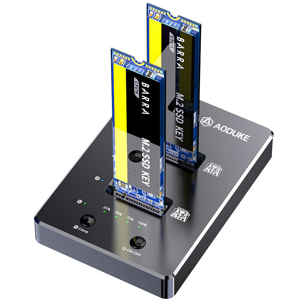

AODUKE WGM2SC2 Type-C To M.2 SATA Dual Bay Hard Drive Docking Station NGFF SSD Offline Clone Support OTG