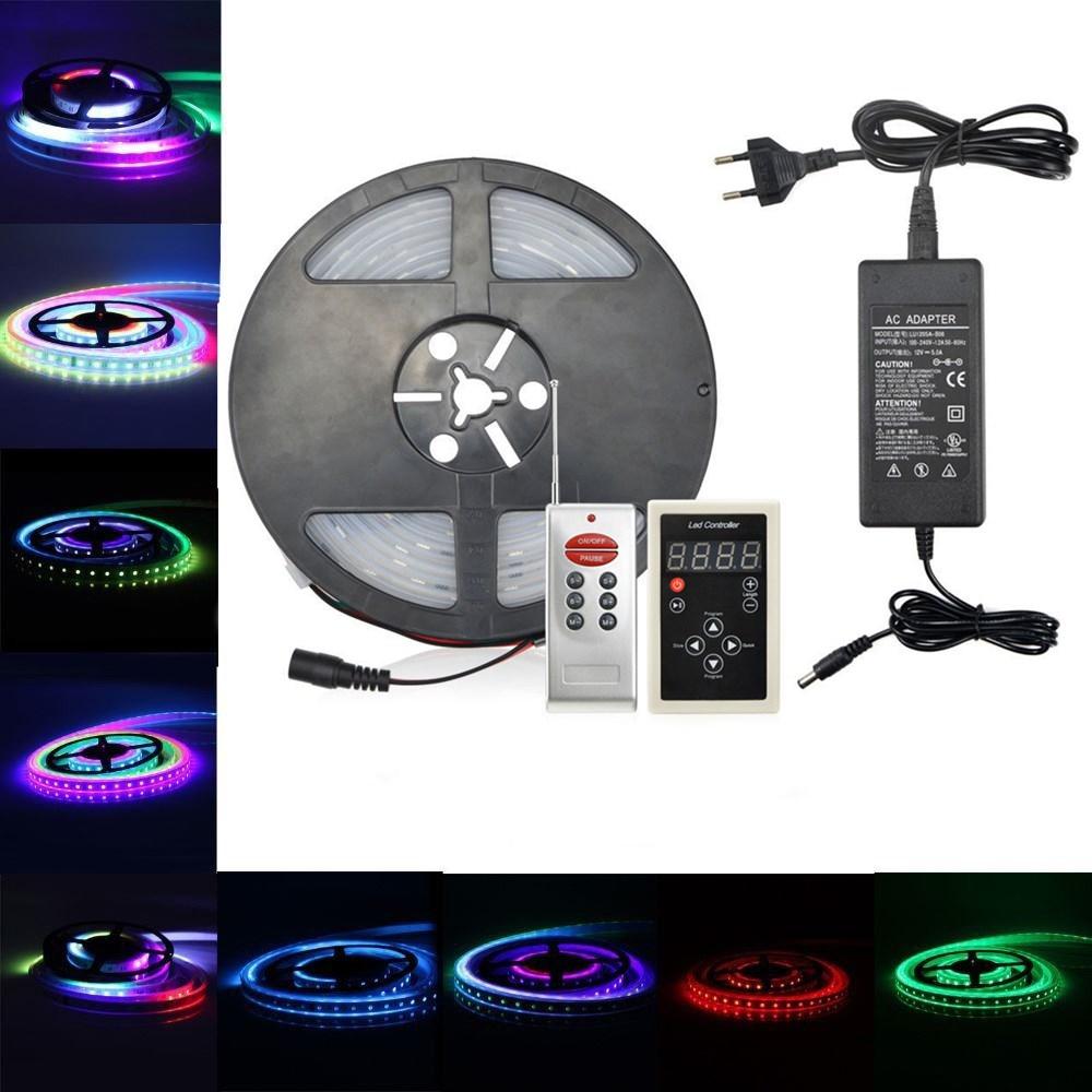 

5M SMD5050 IC6803 RGB Remote Control Waterproof LED Strip Light+RF Controller+Power Adapter DC12V