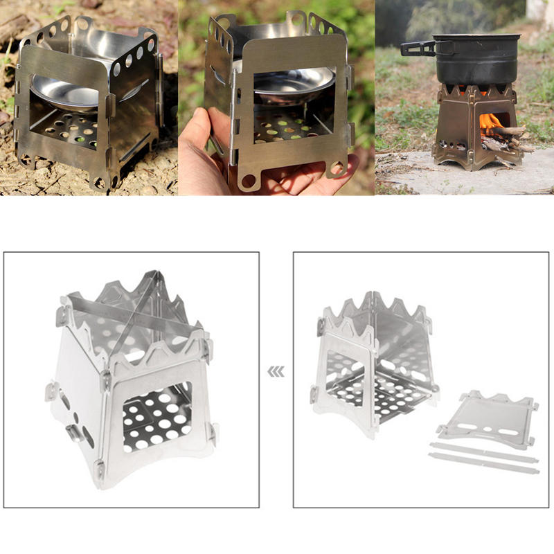 Fogão de madeira portátil de dobramento fogão de acampamento ao ar livre compacto Picnic Hiking Cooking Hardware