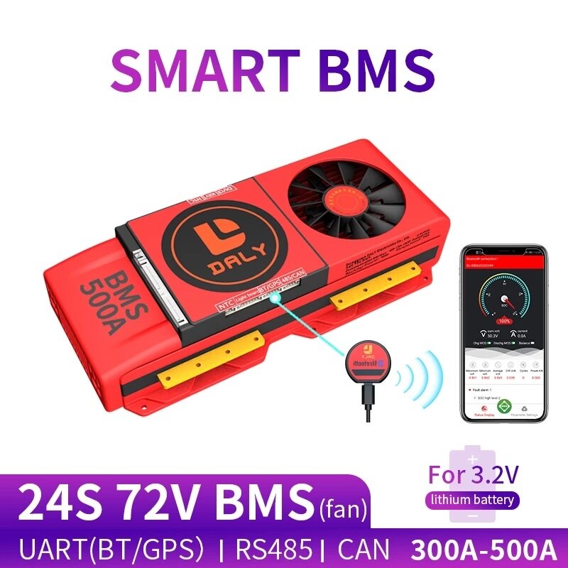 DALY BMS 24S 72V 300A 400A 500A 3.2Vlifepo4 400ah Battery EV BMS Smart Board Bluetooth UART RS485 CAN with Fan