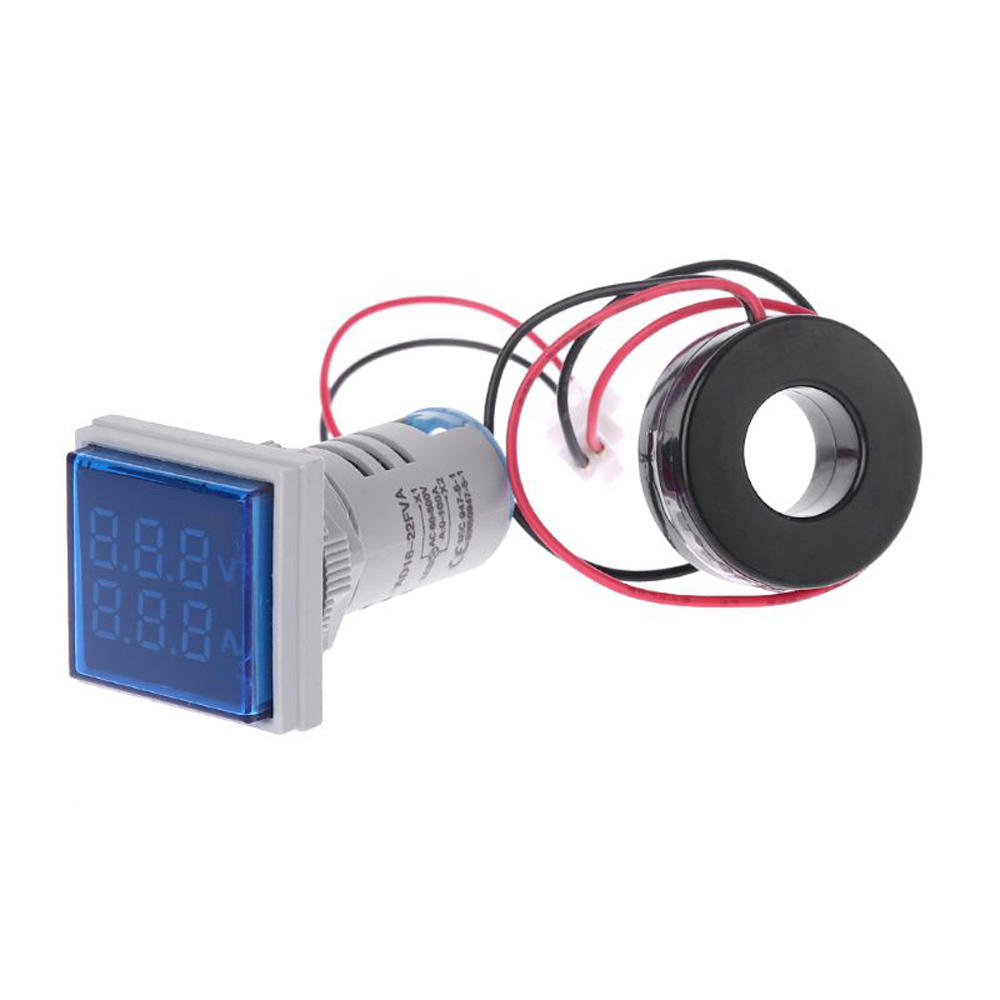 

5pcs Blue Light AC 60-500V 0-100A D18 Square LED Digital Dual Display Voltmeter Ammeter Voltage Gauge Current Meter