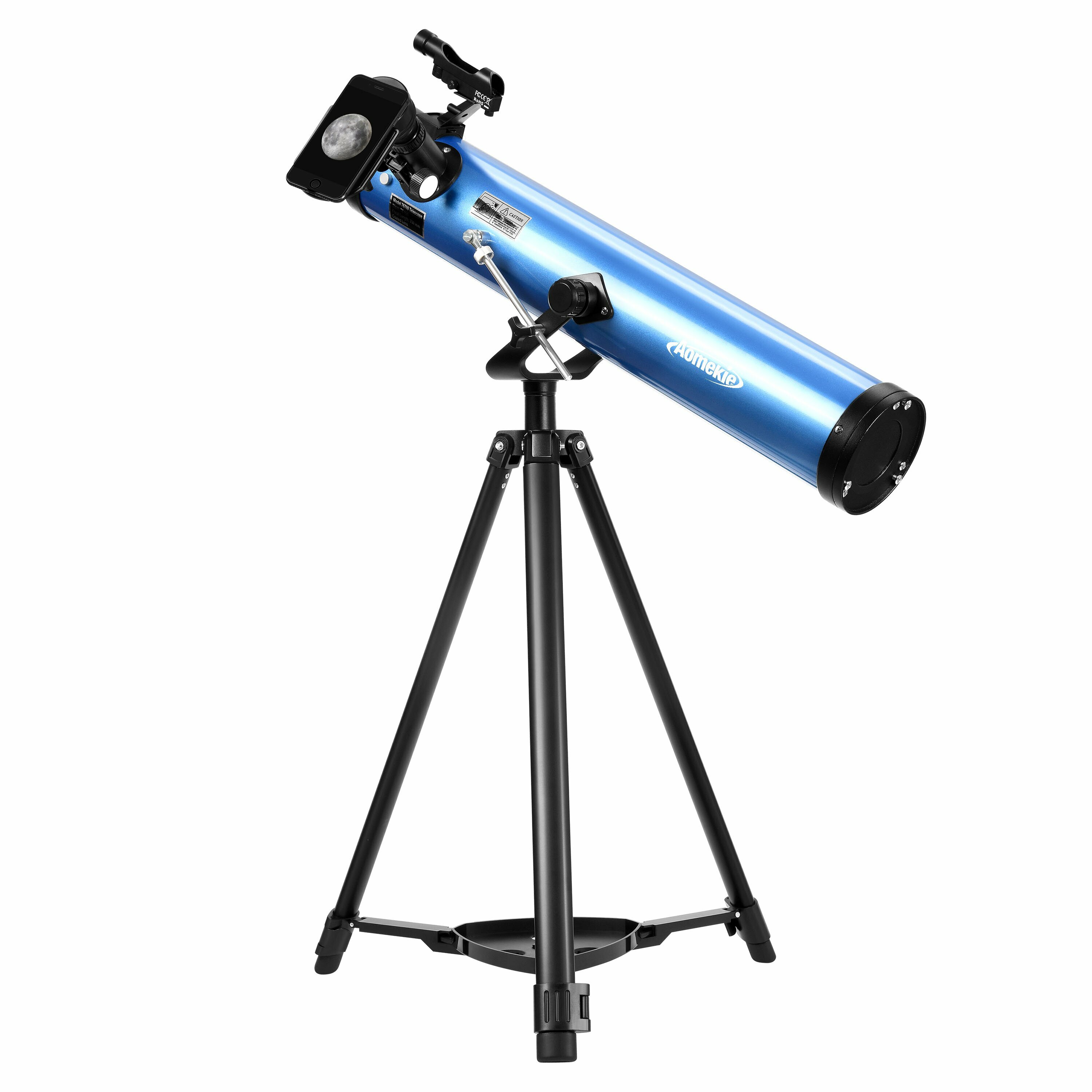 [EU Direkt] AOMEKIE Reflektor Teleskoper for Voksne Astronomi Nybegynnere 76mm/700mm med Telefonadapter Bluetooth Kontroller Stativ Finderscope og Månefilter A02018