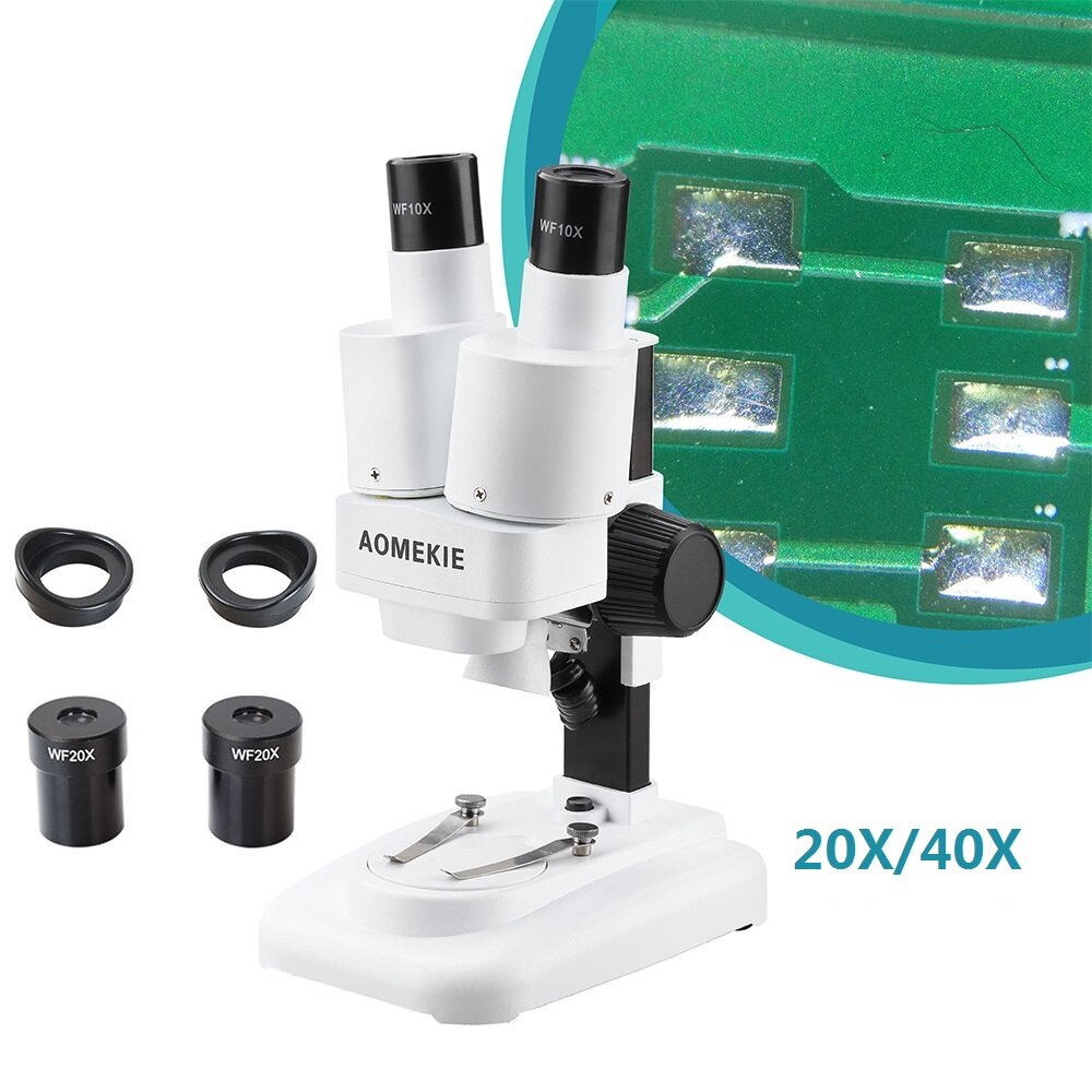 

AOMEKIE 20X/40X Binocular Stereo Microscope with LED for PCB Solder Mobile Phone Repair Mineral Specimen Watching HD Vis