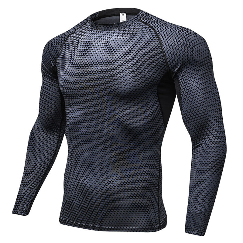 Men 3D Three-dimensional Printing Fitness Running Training Long-sleeved High-elasticty Quick Dry