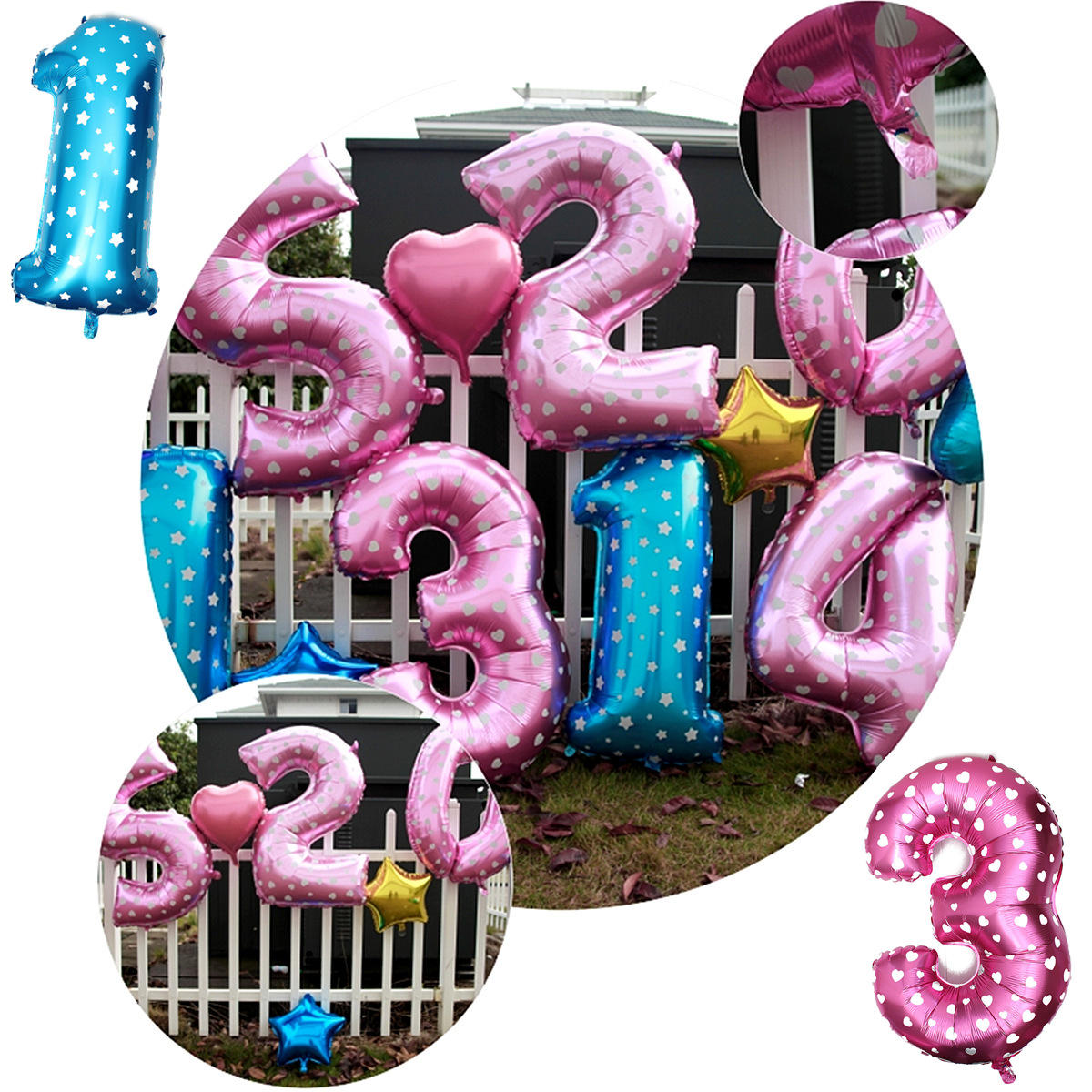 40 Inch Aluminum Foil Number Balloon Heart Shape Pattern Wedding Valentine Party Decoration