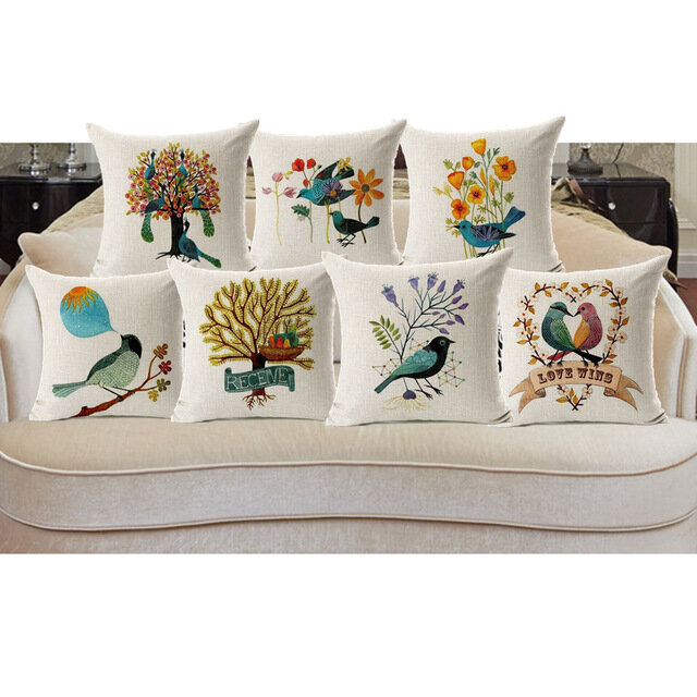 

Honana 45x45cm Home Decoration Flower and Bird 7 Optional Patterns Cotton Linen Pillow Case