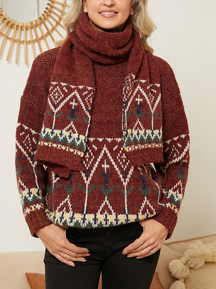Dames Christmas Elements Claret Vintage met sjaal Casual truien