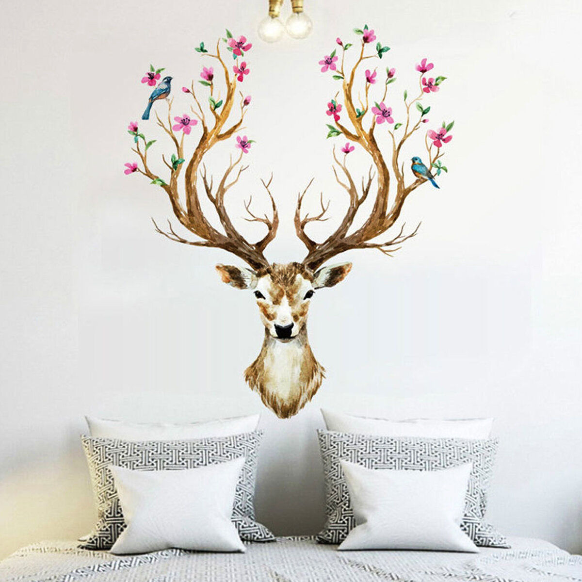 

Deer Head Flowers Birds Wall Stickers Vinyl Decal Removable Home Decor