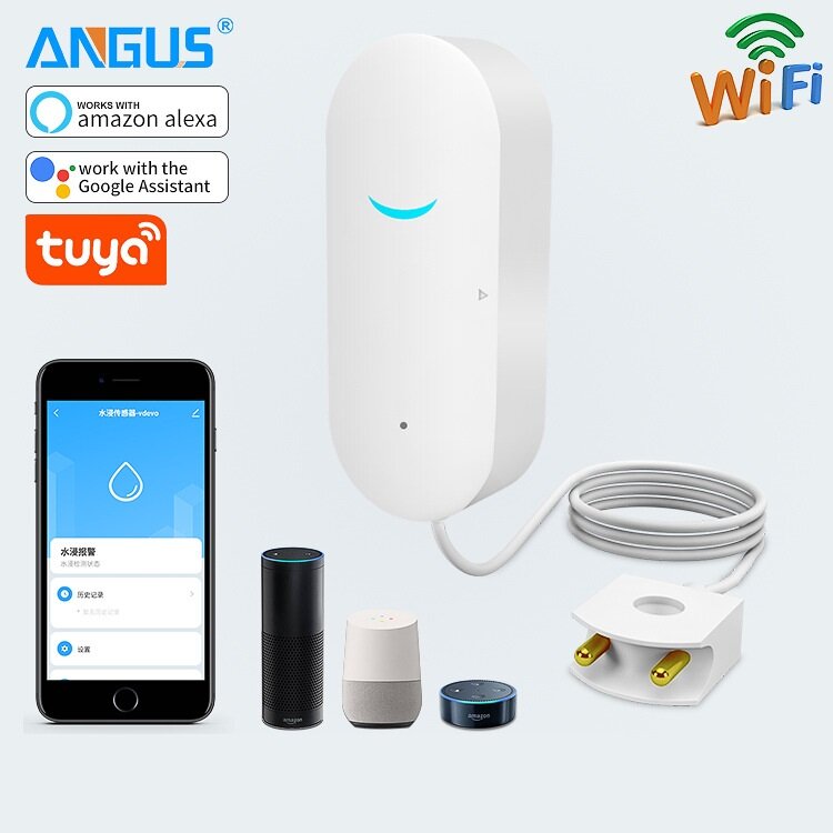 ANGUS SW100 Tuya Wifi Waterlek Alarm Water Onderdompeling Detector Smart Home Alarm Overloop Beveili