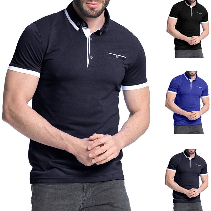 Men's Shirt Short Sleeve Collar T Shirts Cotton Tee Button Casual Slim Fit Tops