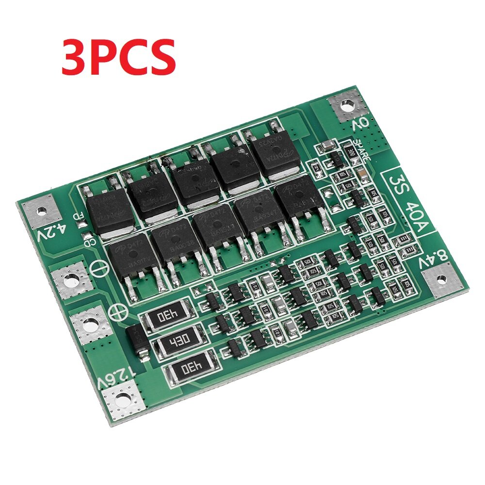 3PCS BMS 3S 40A 18650 Lithium Battery Charger Protection Board 11.1V 12.6V PCB for Drill Motor with Balance