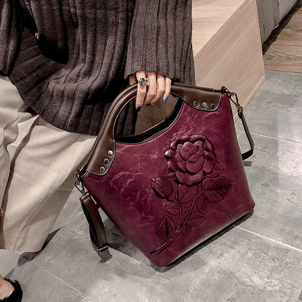 women faux leather retro vintage embossed handbag at Banggood