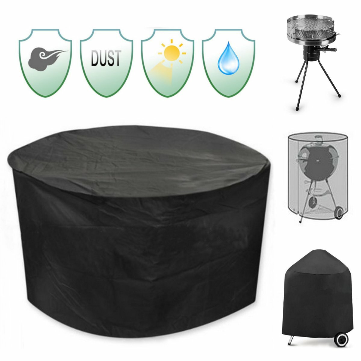 30인치 패티오 라운드 피트 커버 방수 UV 보호 그릴 BBQ 의자 테이블 쉘터 블랙