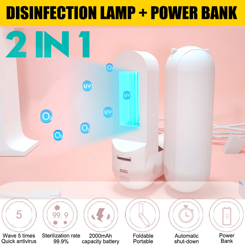 2000mAh Handheld UV Germicidal Lamp Mini LED USB Portable UVC Disinfection Light