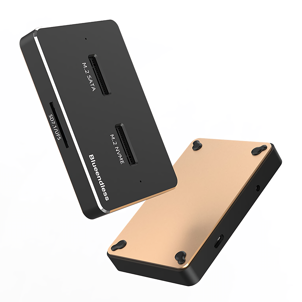 

Blueendless SD05 Dual Bay M.2 SATA NVME Docking Station SD7.1/UFS Card Reader Type-C 3.1 SSD Hard Disk Case Enclosure