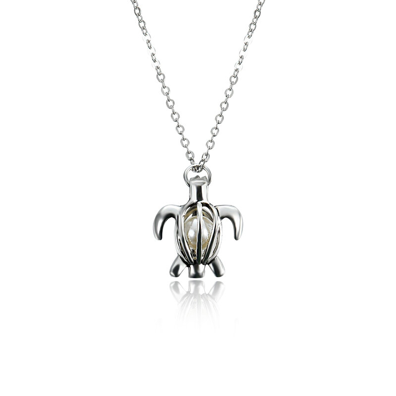 

Ретро жемчужное ожерелье мода серебряный цвет полые открывающиеся черепаха может открыть кулон женские украшения