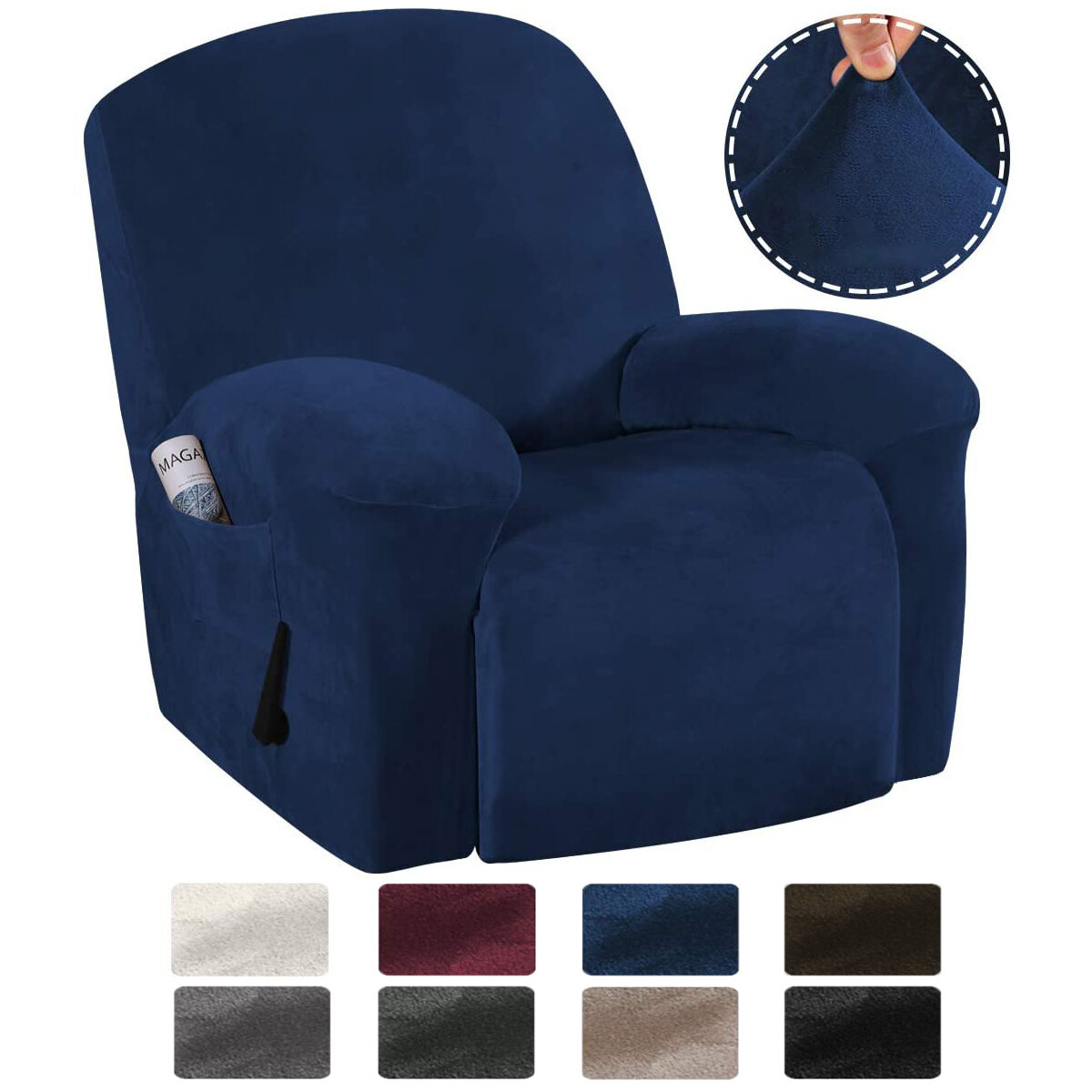 9 Colors Stretch Recliner Chair Covers Washable Fabric Non-slip Sofa Slipcovers Waterproof Seat Cover with Pocket