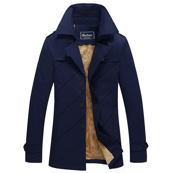 Winter mens mid long cotton stylish jacket plus velvet thick solid ...