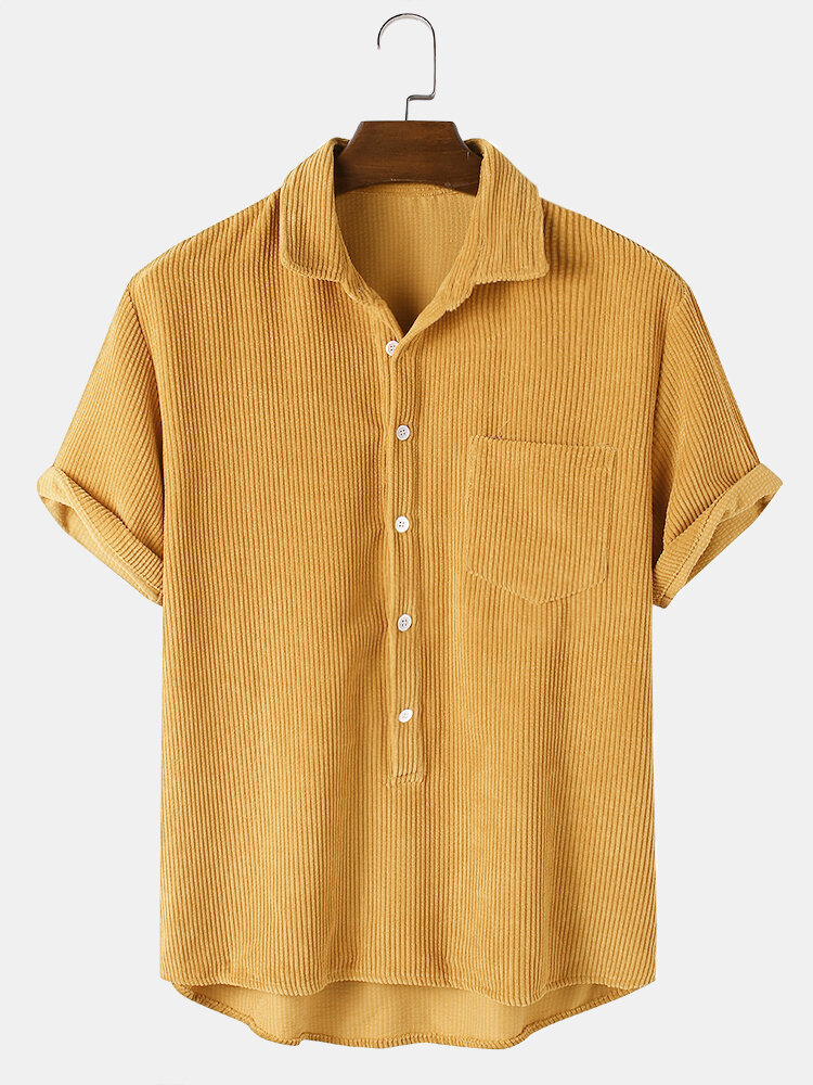 

Banggood Designed Mesn Loose Corduroy Breathable Pocket Short Sleeve Causla Henley Shirts
