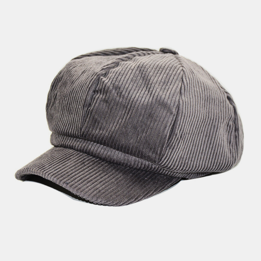 Women Corduroy Retro Casual Stripes Outdoor Daily Painter Hat Octagonal Hat Beret Hat