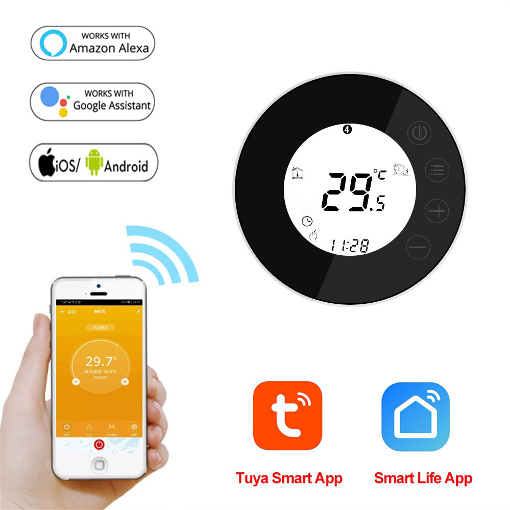 

MINCO HEAT AC95~240V Round Shape WiFi Room Thermostat Intelligent Tuya Smart Life App Control Remote Temperature Control
