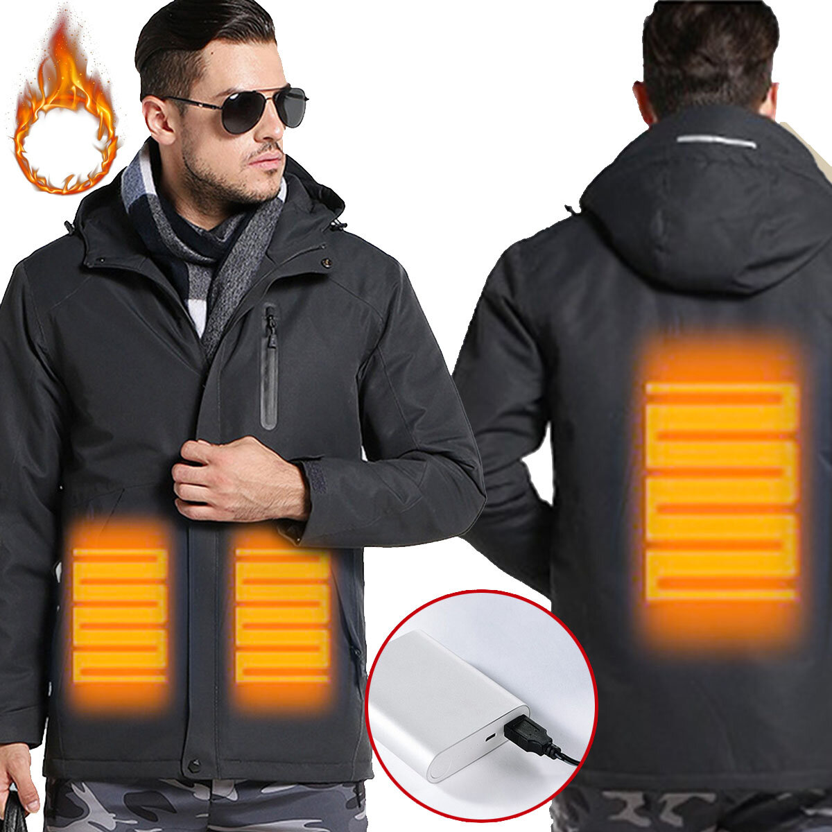 TENGOO Meleg-E elektronikus fűtött kabát Intelligens USB fűtés állítható hőmérsékletű vízálló munkakabát