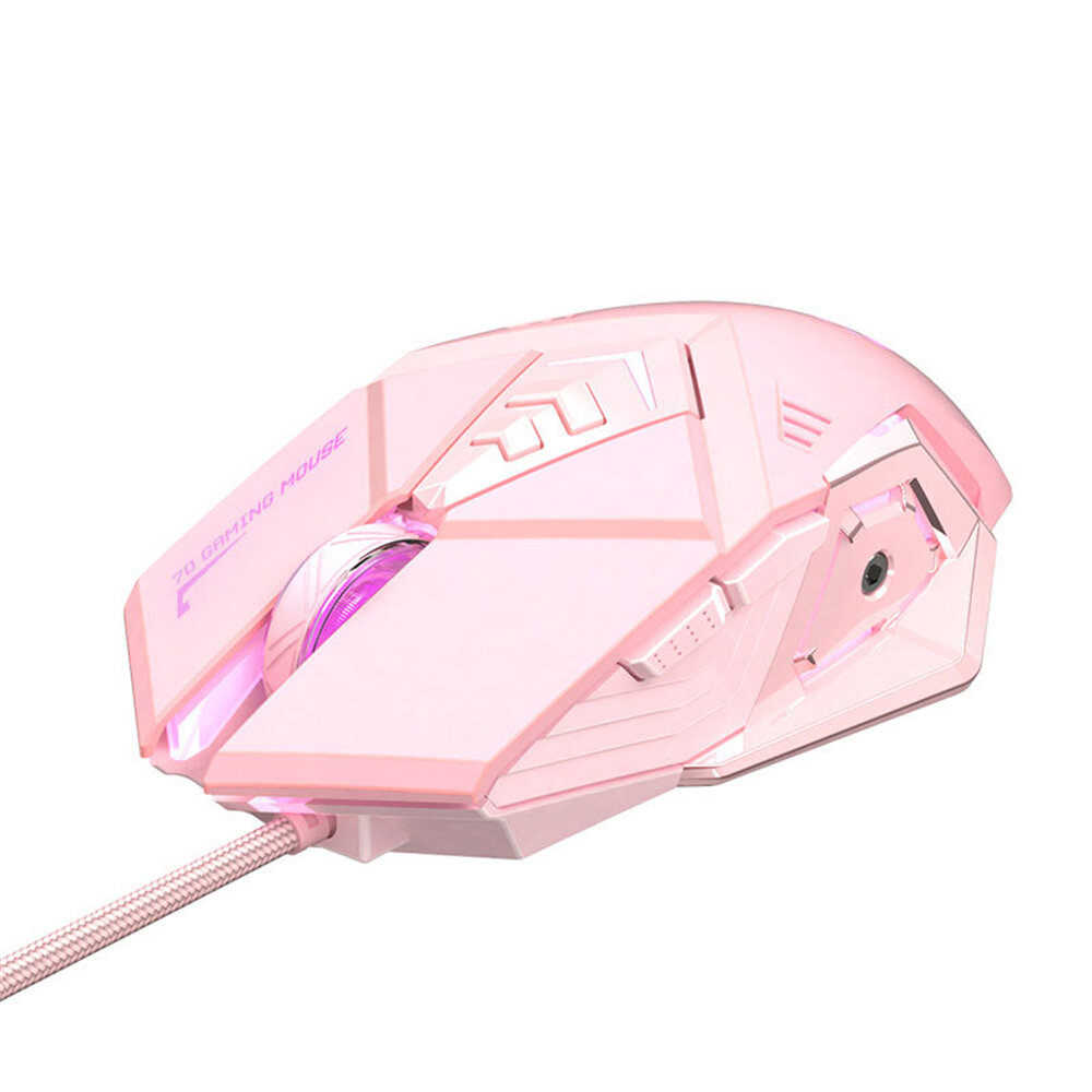 INPHIC PW5P Wired Gaming Mouse Pink/ Black Gaming Mouse 7 Programmable Buttons Silent Click 4 Levels