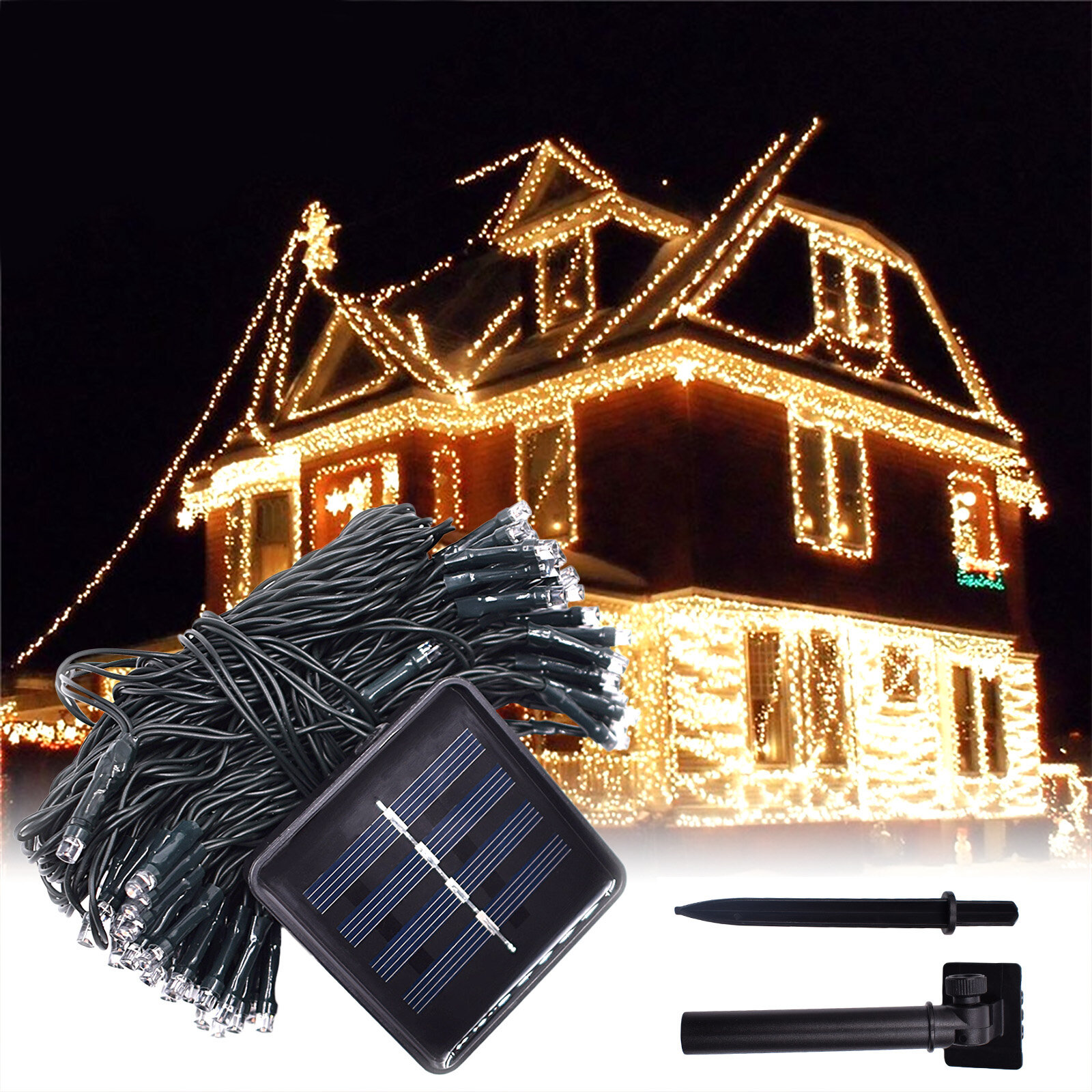 12M 100LED op zonne-energie Fairy String Light Christmas Holiday Party Outdoor Garden Decor