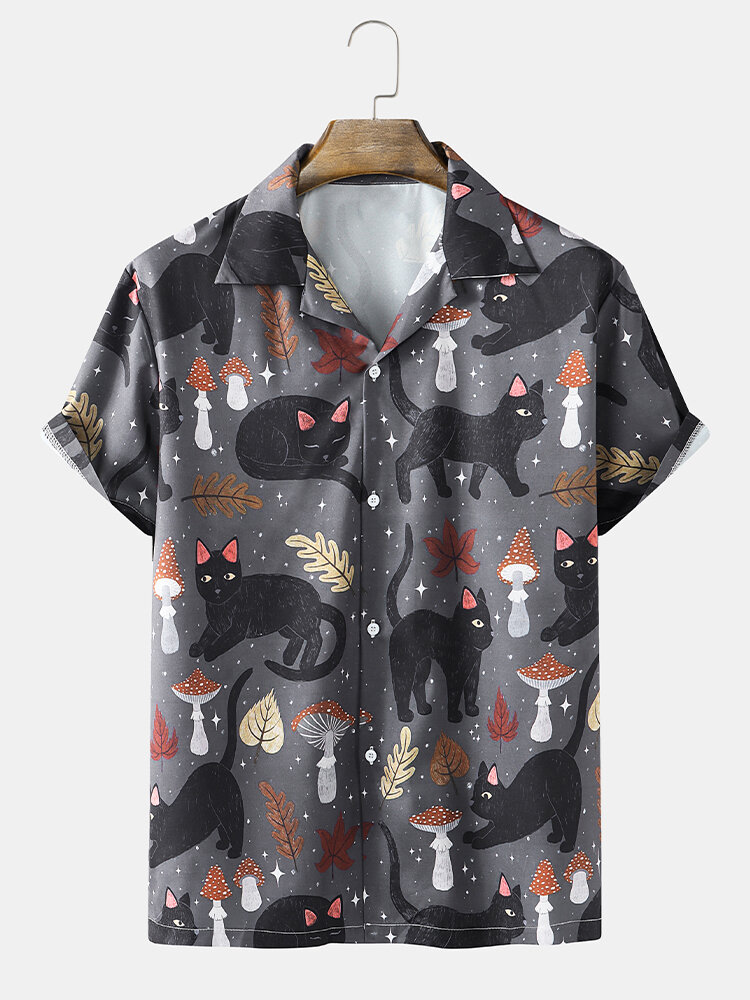 Heren Street Cat & Mushroom-overhemden met reverskraag