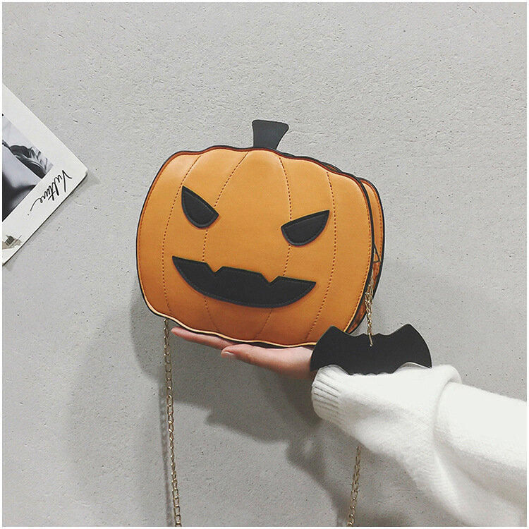 Women Patchwork Chains Halloween Pumpkin Bag Crossbody Bag