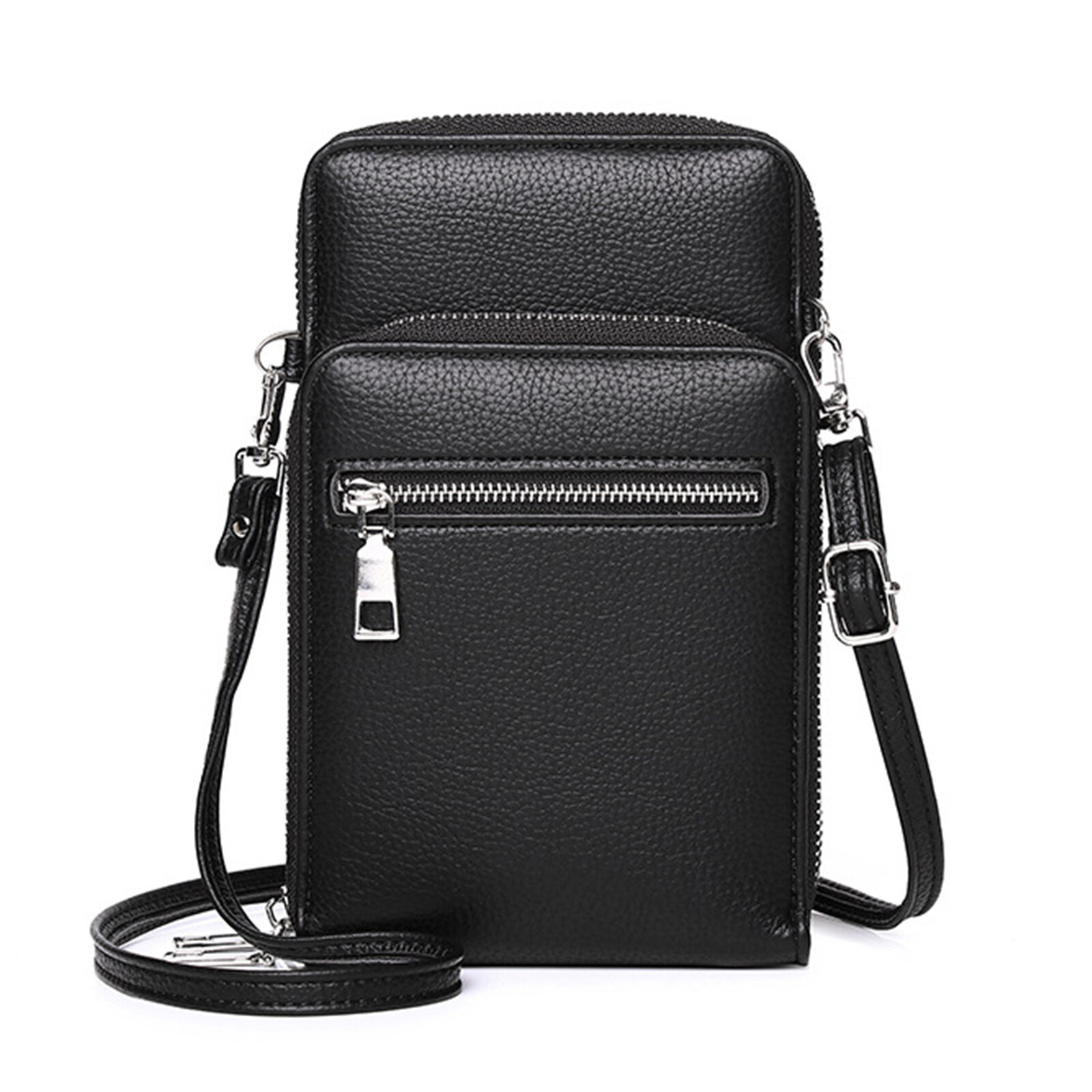 JOSEKO Men Artificial Leather Solid Color Zipper Mobile Phone Bag Crossbody Bag Multiple-compartment