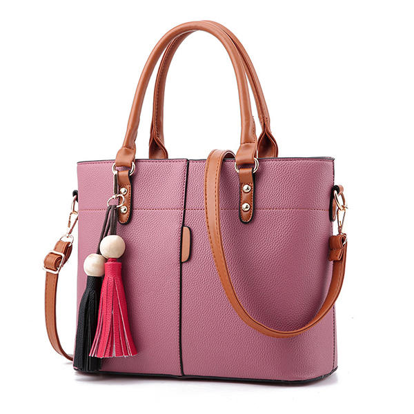 Women Solid Faux Leather Large Capacity Handbag