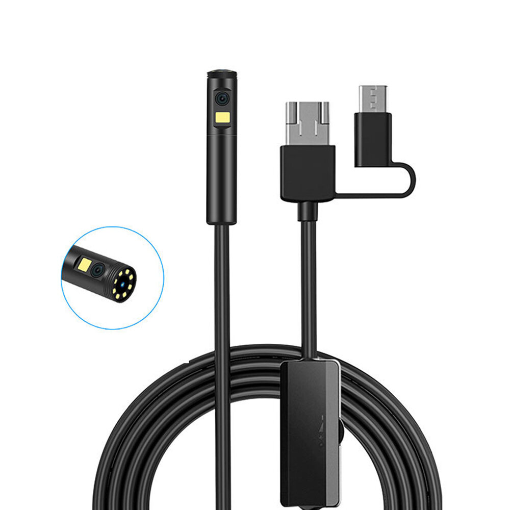 

AN100 Endoscope Camera Dual Lens IP68 3IN1 Waterproof Inspection Endoscope 9 LED Lights Soft/Rigid Wire 5.5mm/8mm For Sm
