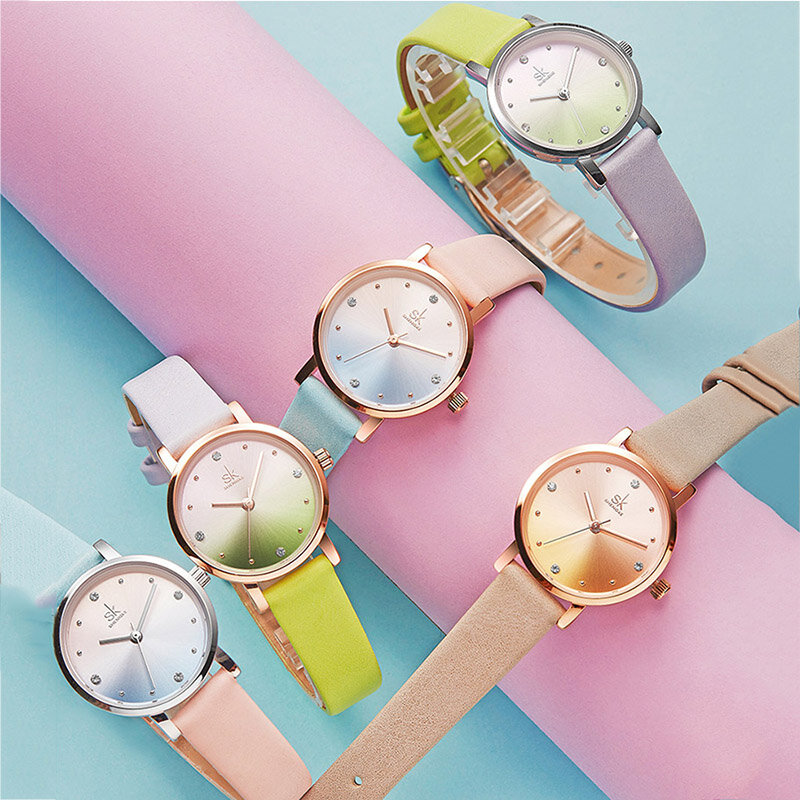 

SHENGKE K8029 Creative Fashion Женское кварцевые часы с цветным кожаным ремешком женские наручные часы