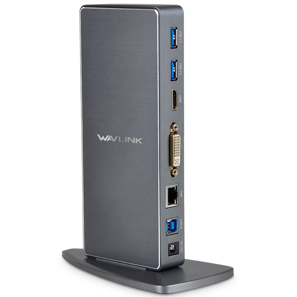 WAVLINK WL-UG39DK7 12 in 1 USB 3.0 Universal Docking Station Aluminum Adapter with Dual Video HDMI DVI/VGA/Gigabit Ether